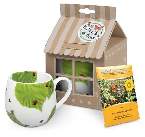 Outlet Mug +Giftbox + Flower Seeds Ladybird On Leaves Animals