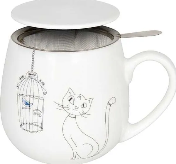 Discount Snuggle Mug, Sieve And Cover Cats And Birds Animals