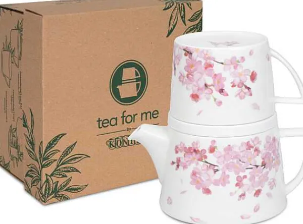 New Tea Pot+Coaster+Mug+Gift Box Tea For Me Cherry Blossoms Tea